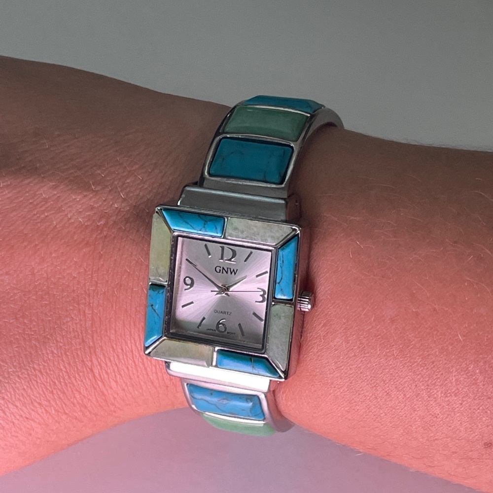 GNW Stainless Watch with Blue and Green Stones